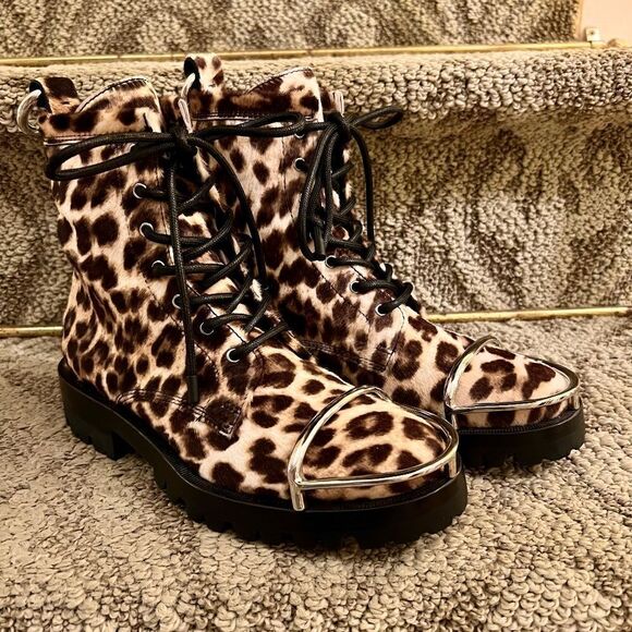 NWOB $1256 Women's Alexander Wang Lyndon Leopard Print Sheep Hair Boots 36 or 6 - Picture 2 of 10